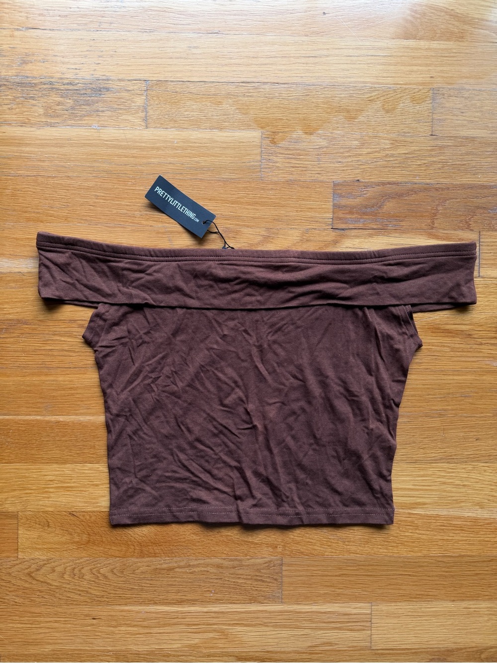 NWT PrettyLittleThing Brown Bardot Top – US 8